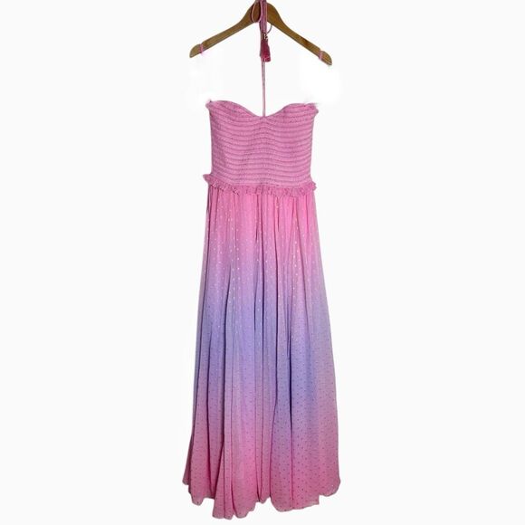 ROCOCO SAND Ombré Halter Maxi Dress Size Large Pink Purple Gold Dots - Picture 5 of 16